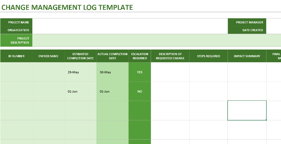 🔄 Change Management Log – Excel   ⭐️⭐️⭐️⭐️⭐️