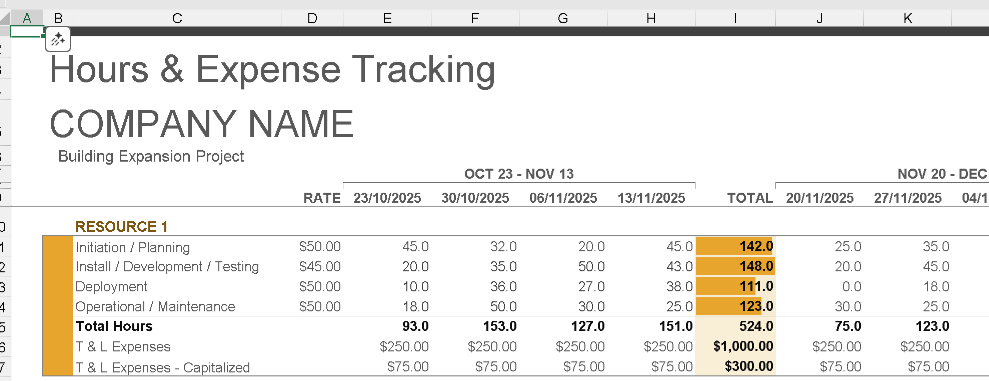 🧾Project Cost Tracker – Excel ⭐️⭐️⭐️⭐️⭐️