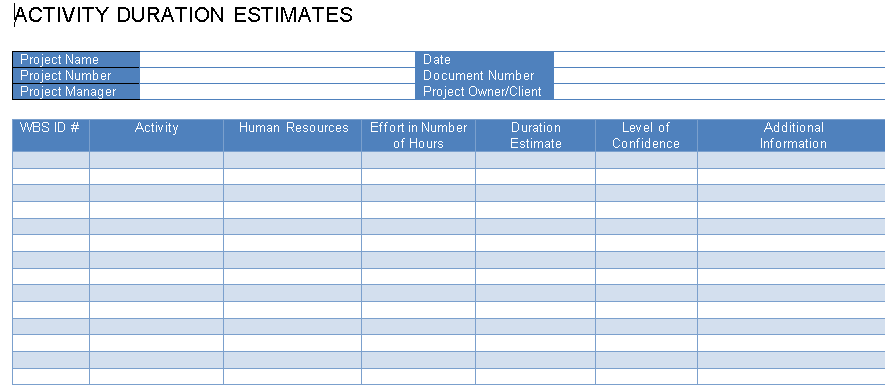 ⏳ Activity Duration Estimates Template - Word ⭐⭐⭐⭐⭐