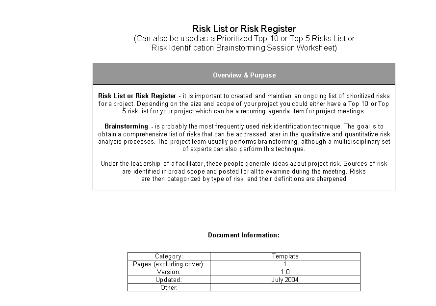 🧠 Risk Brainstorming Session Worksheet - Word ⭐⭐⭐⭐⭐