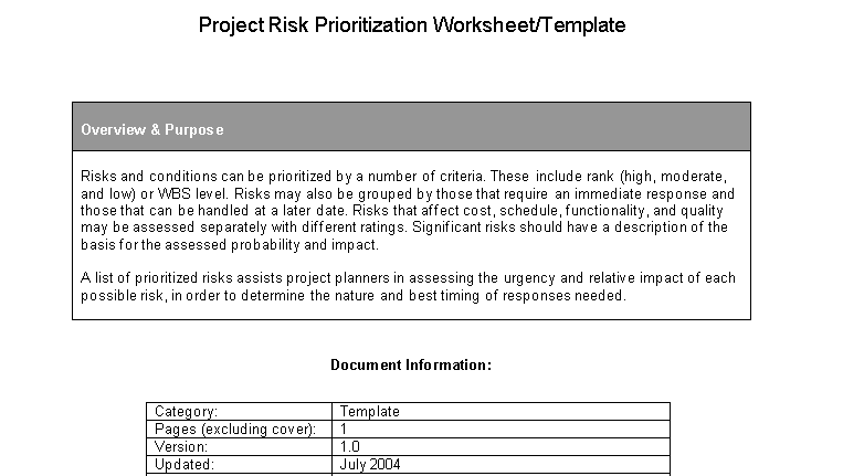 🟦 PROJECT RISK PRIORITIZATION WORKSHEET/TEMPLATE - Word ⭐️⭐️⭐️⭐️⭐️