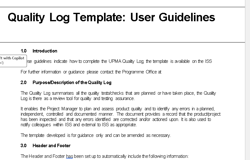 📋 QUALITY LOG TEMPLATE - Word⭐⭐⭐⭐⭐