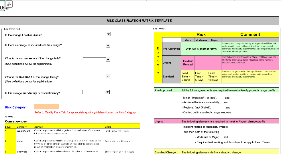 📊 CHANGE RISK CLASSIFICATION MATRIX – EXCEL ⭐️⭐️⭐️⭐️⭐️