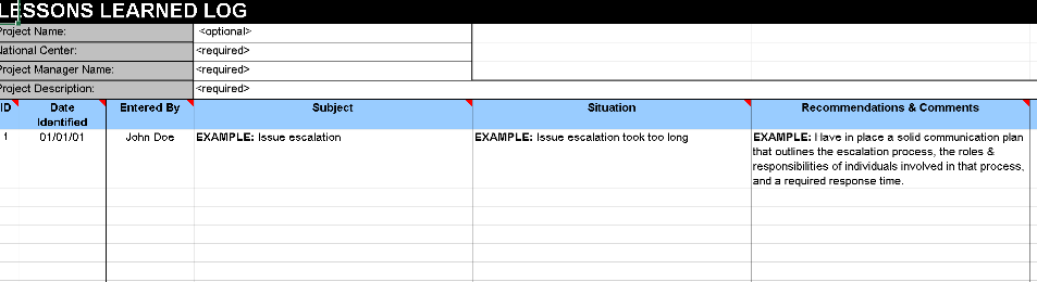 📊 LESSONS LEARNED LOG TEMPLATE – EXCEL ⭐️⭐️⭐️⭐️⭐️