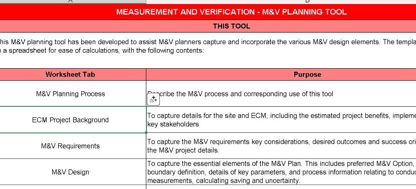 📊 M&V PLANNING TOOL – EXCEL ⭐️⭐️⭐️⭐️⭐️