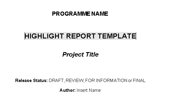 📘 Highlight Report Template – Word ⭐️⭐️⭐️⭐️⭐️