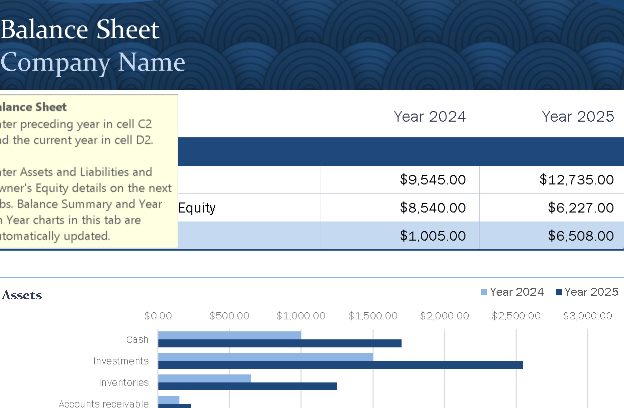 Blue Balance Sheet – Excel ⭐⭐⭐⭐⭐