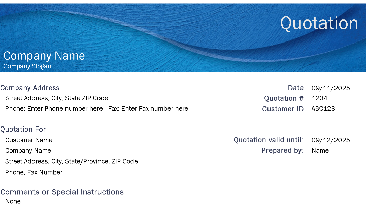 Business Price Quotation – Excel ⭐⭐⭐⭐⭐