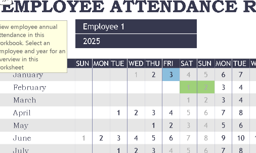 Employee Attendance Tracker – Excel ⭐⭐⭐⭐⭐