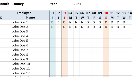 Employee Schedule Template (Monthly) – Excel ⭐⭐⭐⭐⭐