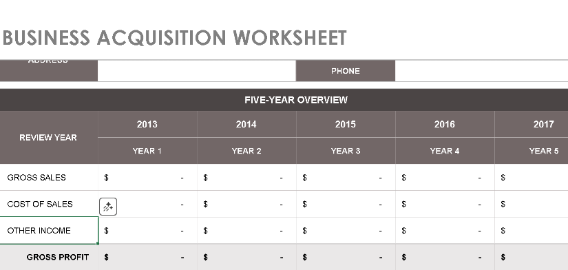 Business Acquisition Worksheet – Excel ⭐⭐⭐⭐⭐