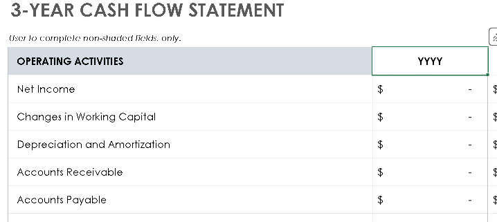 Cash Flow Statement Template – Excel ⭐⭐⭐⭐⭐