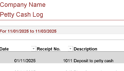 Petty Cash Log – Excel ⭐⭐⭐⭐⭐