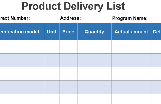 Product Delivery List – Excel ⭐⭐⭐⭐⭐