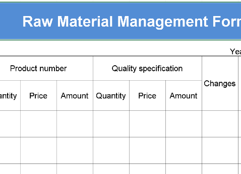 Raw Material Management Form – Excel ⭐⭐⭐⭐⭐