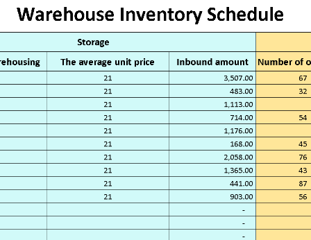 📊 WAREHOUSE INVENTORY SCHEDULE TEMPLATE (.XLSX) ⭐⭐⭐⭐