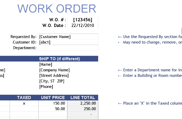 📊 WORK ORDER TEMPLATE (.XLSX) ⭐⭐⭐⭐⭐