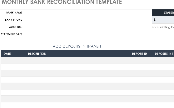 📊 MONTHLY BANK RECONCILIATION TEMPLATE (.XLSX) ⭐⭐⭐⭐⭐