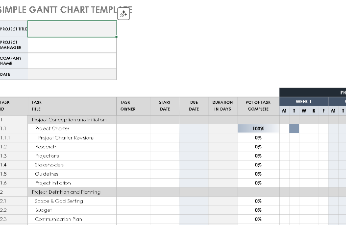 📊 SIMPLE GANTT CHART TEMPLATE — EXCEL VERSION 1.0 ⭐⭐⭐⭐⭐