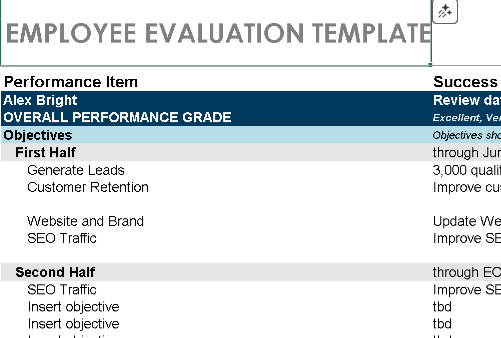 📊 EMPLOYEE EVALUATION FORM TEMPLATE — EXCEL VERSION 1.0