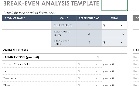 📊 BREAK-EVEN ANALYSIS TEMPLATE — EXCEL VERSION 1.0 ⭐⭐⭐⭐⭐