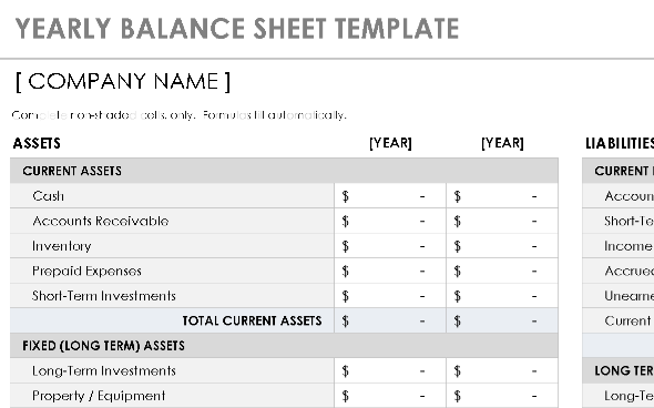 📊 YEARLY BALANCE SHEET TEMPLATE — EXCEL VERSION 1.0 ⭐⭐⭐⭐⭐