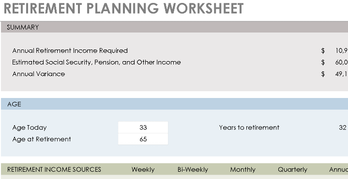 🧓 RETIREMENT PLANNING WORKSHEET TEMPLATE — EXCEL VERSION 1.0 ⭐⭐⭐⭐⭐
