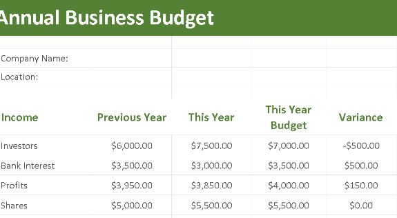 ANNUAL BUSINESS BUDGET TEMPLATE (.xlsx) ⭐⭐⭐⭐⭐