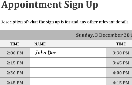 APPOINTMENT SCHEDULE SIGN-UP SHEET (.xlsx) ⭐⭐⭐⭐⭐