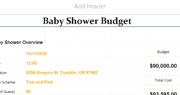 BABY SHOWER BUDGET TEMPLATE (.xlsx) ⭐⭐⭐⭐⭐
