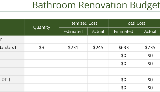 BATHROOM RENOVATION BUDGET TEMPLATE (.xlsx) ⭐⭐⭐⭐⭐