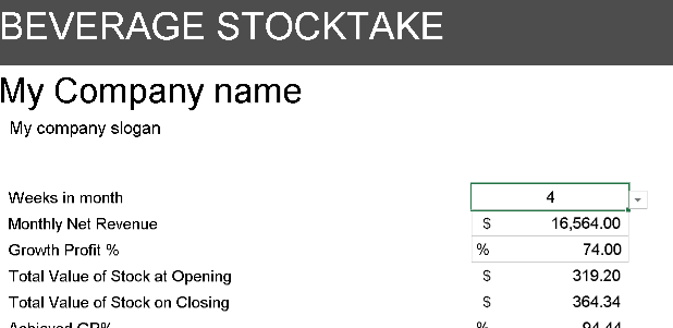 BEVERAGE STOCKTAKE TEMPLATE (.xlsx) ⭐⭐⭐⭐⭐