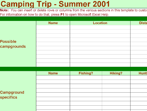 CAMPING TRIP PLANNER TEMPLATE (EXCEL) ⭐️⭐️⭐️⭐️⭐️