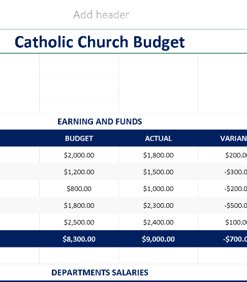 CATHOLIC CHURCH BUDGET TEMPLATE (EXCEL) ⭐️⭐️⭐️⭐️⭐️