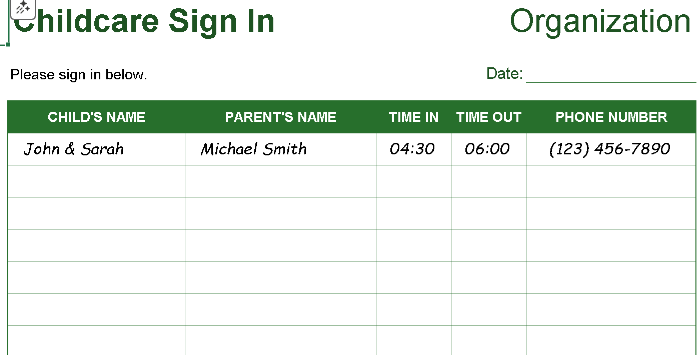 CHILDCARE SIGN-IN SHEET TEMPLATE (EXCEL) ⭐️⭐️⭐️⭐️⭐️