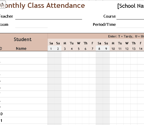 📋 MONTHLY CLASS ATTENDANCE TEMPLATE (EXCEL) ⭐️⭐️⭐️⭐️⭐️