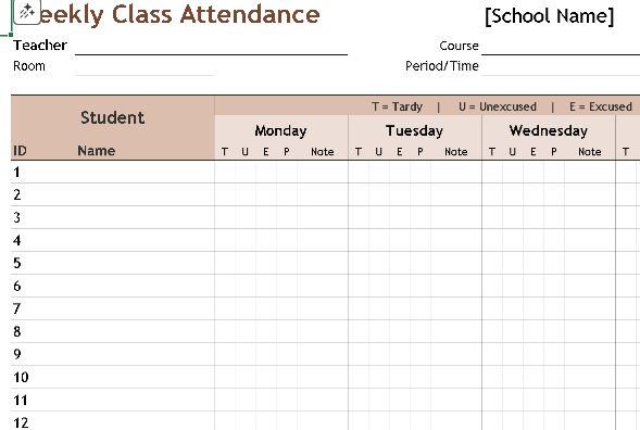 📅 WEEKLY CLASS ATTENDANCE TEMPLATE (EXCEL) ⭐️⭐️⭐️⭐️⭐️