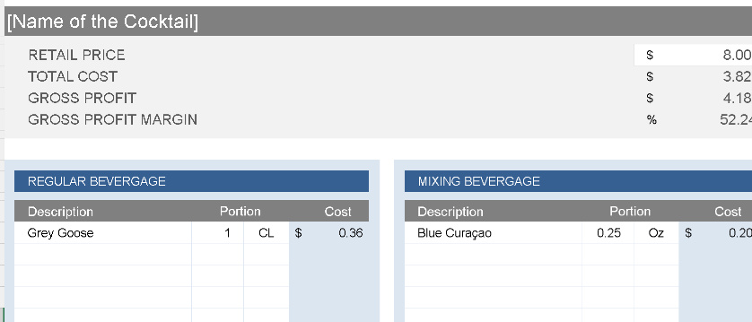 🍸 COCKTAIL COST CALCULATOR TEMPLATE (EXCEL) ⭐️⭐️⭐️⭐️⭐️