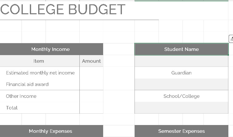 🎓 COLLEGE BUDGET TEMPLATE (EXCEL) ⭐️⭐️⭐️⭐️⭐️