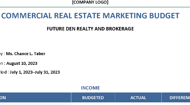 🏙️ COMMERCIAL REAL ESTATE MARKETING BUDGET TEMPLATE (EXCEL)