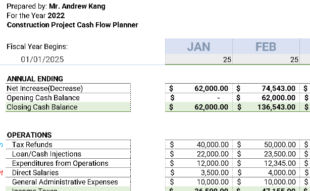 💰 CONSTRUCTION PROJECT CASH FLOW PLANNER TEMPLATE (EXCEL)