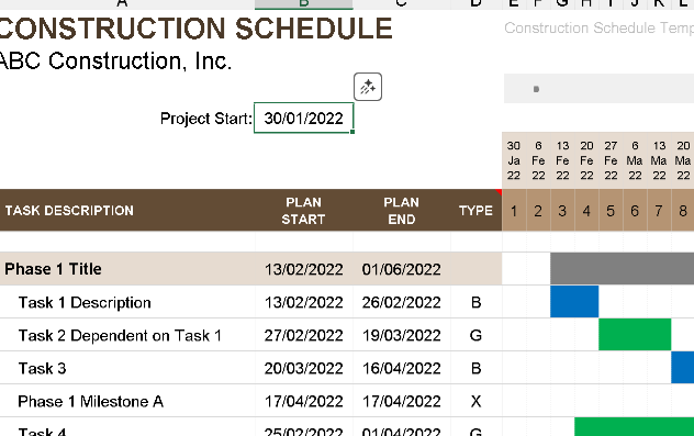 📆 CONSTRUCTION SCHEDULE TEMPLATE (WEEKLY GANTT) (EXCEL) ⭐️⭐️⭐️⭐️⭐️