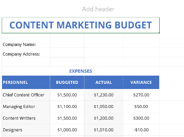 📈 CONTENT MARKETING BUDGET TEMPLATE (A4, EXCEL) ⭐️⭐️⭐️⭐️⭐️