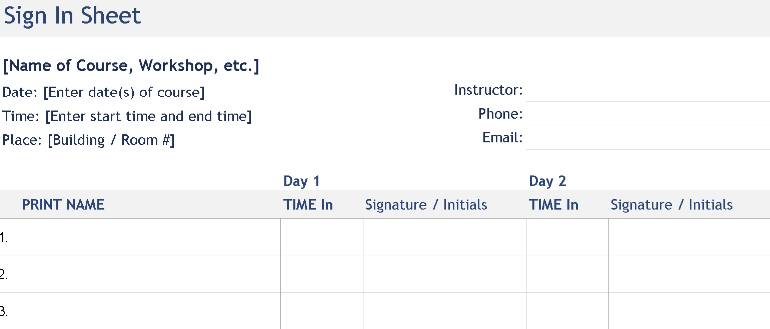 📝SIMPLE COURSE SIGN-IN SHEET TEMPLATE (EXCEL) ⭐️⭐️⭐️⭐️⭐️