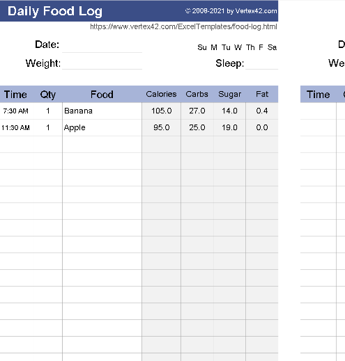 🍎 DAILY FOOD LOG TEMPLATE (EXCEL) ⭐️⭐️⭐️⭐️⭐️