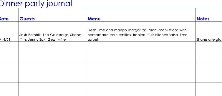 🍽️ DINNER PARTY JOURNAL TEMPLATE (EXCEL) ⭐️⭐️⭐️⭐️⭐️