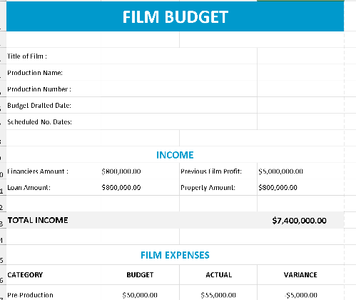 📊 FILM BUDGET TEMPLATE Excel Spreadsheet ⭐⭐⭐⭐⭐ (5.0)
