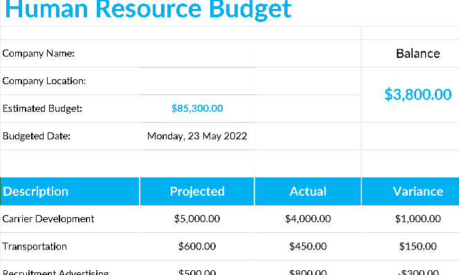 📊 HUMAN RESOURCE BUDGET TEMPLATE Excel Spreadsheet ⭐⭐⭐⭐⭐ (5.0)