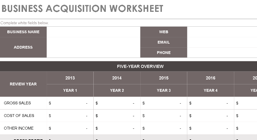 📊 BUSINESS ACQUISITION WORKSHEET TEMPLATE — INCLUDES CHART Excel Spreadsheet ⭐⭐⭐⭐⭐ (5.0)