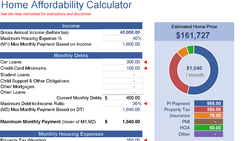 📊 HOME AFFORDABILITY CALCULATOR — INCLUDES CHART Excel Template ⭐⭐⭐⭐⭐